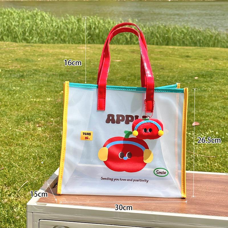 Jelly Beach Bag Waterproof Kawaii Print Pvc Storage Bag Transparent Travel Handbag Shoulder Bag Shopping Bag With Cute Pendant
