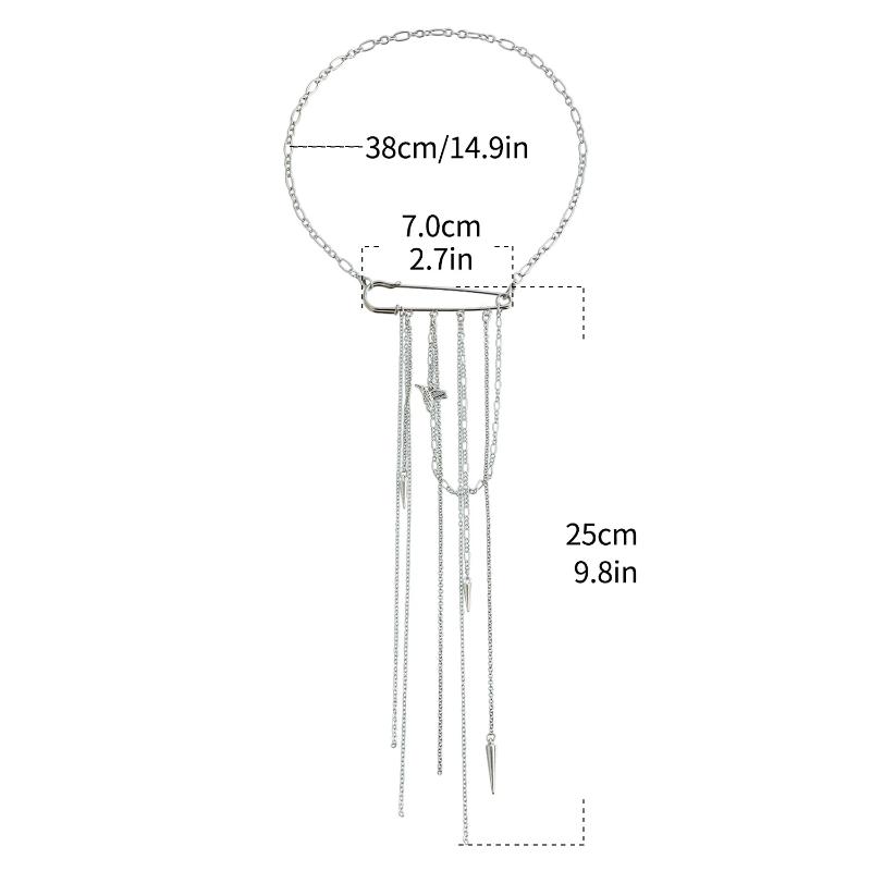 2-In-1 Gothic Safety Pin Necklace Brooch Punk Tassel Chain Brooch Statement Jewelry Gift