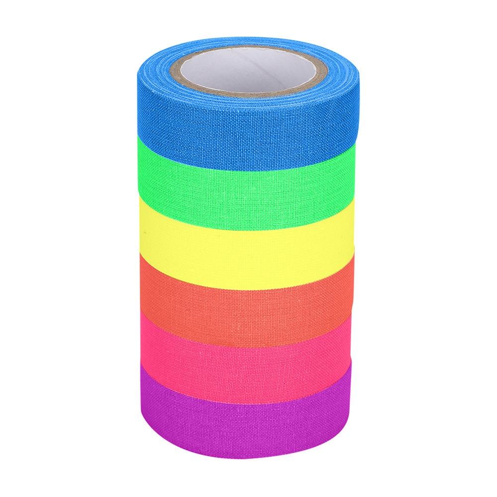 

6PCS High Viscosity Fluorescent Cloth Tape No Residue Multi-Color Luminous Tape Blacklight Reactive Glow in The Dark Tape