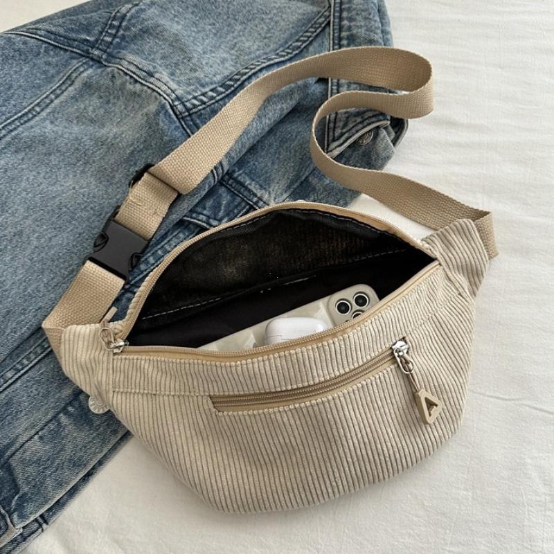 Riñonera Ligera de Pana Bolso Cruzado Moda Estilo Retro Casual Bolso de Pecho Cintura Estilo Fresco Versión Coreana Bolsos de Mano