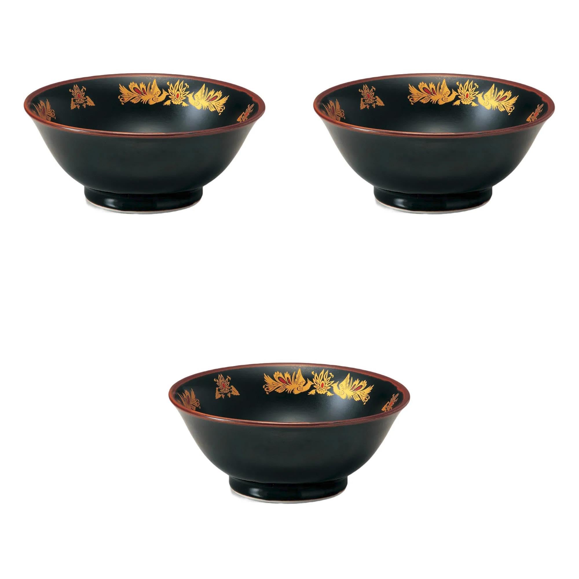 

Set of 3 Tenmoku Kinpo Bowls x cm Ramen Bowls by Setomonohonpo 6.8-inch High-Based [21 8.8 (1280cc)]