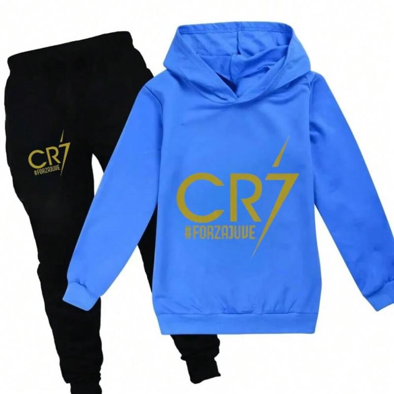 3-12 Jaar Kinderkleding Hoodie + Broek Pak 2-delige Set Jongens Trainingspak Lente Herfst Sweatshirt Set Voetbal CR7 Kinder Sportpak