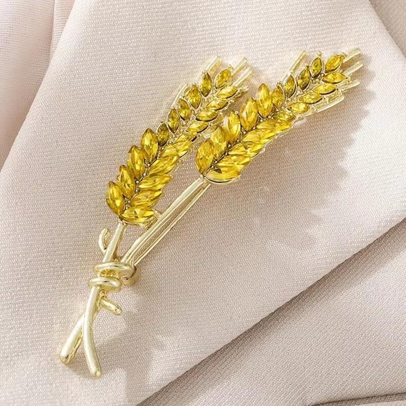 Classic Wheat Sheaf Cubic Zirconia Broochs For Women Men Gold Metal Crystal Plant Brooch Party Daily Zircon