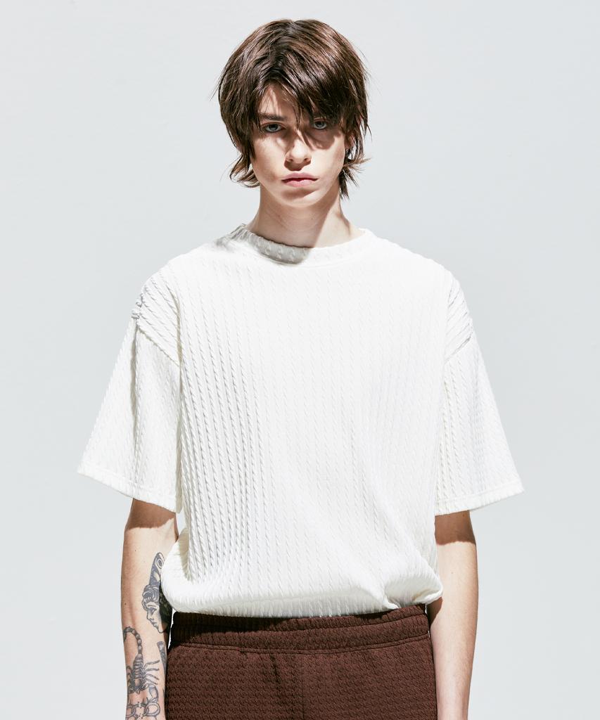 SSY Jacquard Knit Short Sleeve T-Shirt Ivory