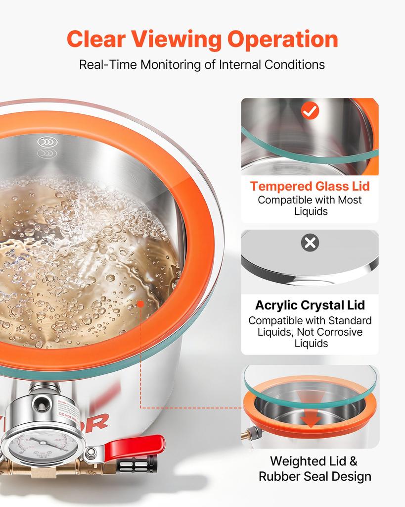 VEVOR 5.7 L Vacuum Chamber, Stainless Steel, Vacuum Degassing Chamber with Tempered Glass Lid, Hose, Air Filter, Ideal for Resin Casting