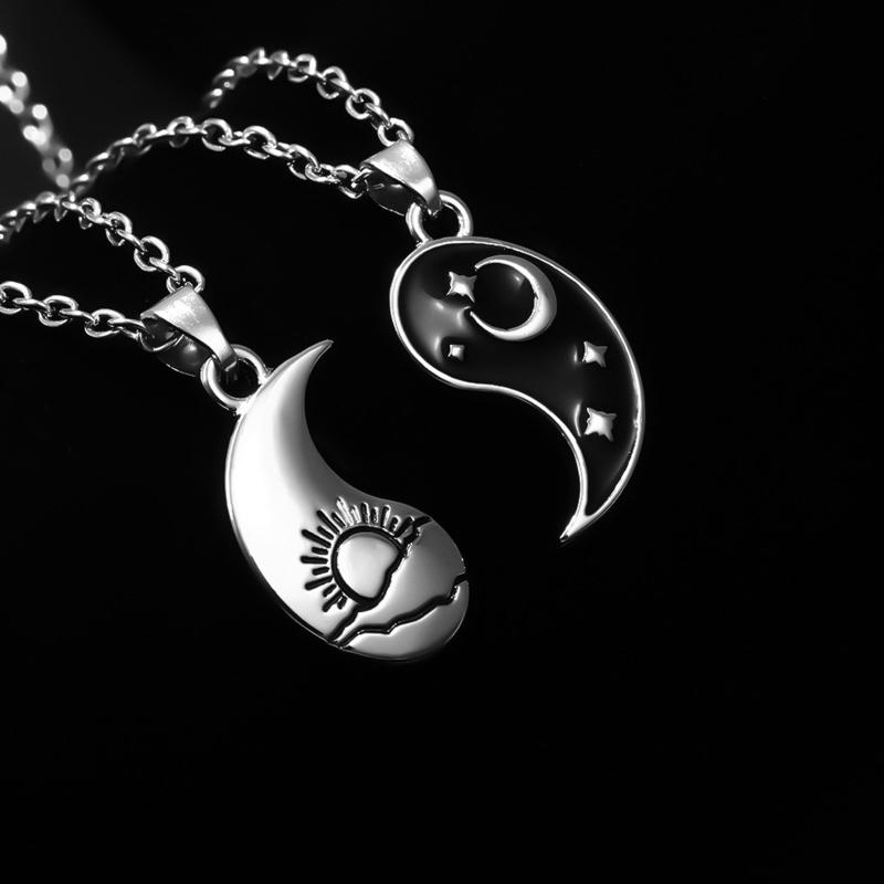 2 Pieces Yin Yang Pendant Necklace for Men Women Tai for Chi Stitching Necklace for Sun Moon Couples Matching Necklaces
