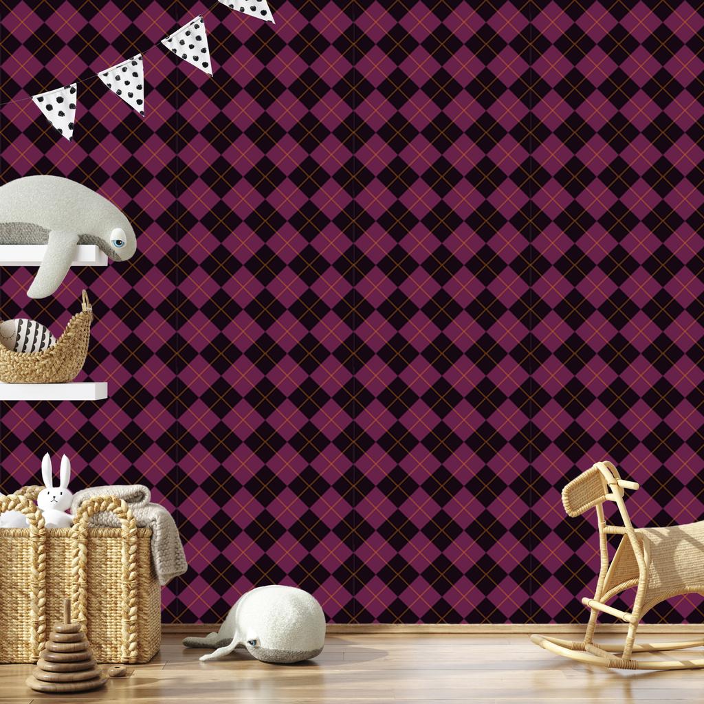 Halloween Plaid Wallpaper Burgundy and Black for Living Room and Bedroom 50x1000