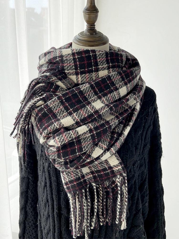 Retro Fashion Winter Women Men Knitted Scarf Headscarf Casual Preppy Plaid Tassel Scarve Lady Mujer Wrap Shawl Unisex Korean New