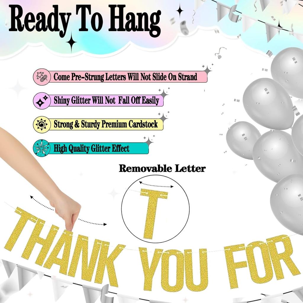 Pre-Strung Thank You for Being Awesome Gold Glitter Banner,NO NEED DIY Cute Banner Sign with 2PCS Hanging Circle Dot Streamer for Graduation