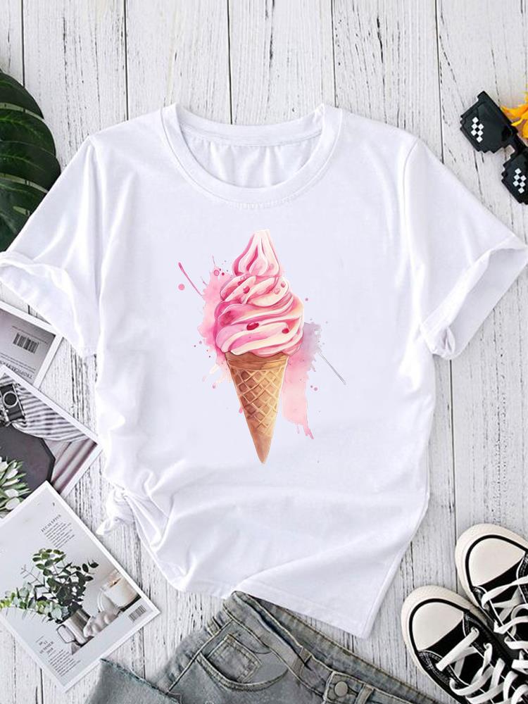 (Asian Size) Women's Top T Clothing feather trend cute Print Short Sleeve T-shirts Fashion Female Casual O-neck Graphic Tee