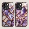 Stylish Purple-Crystal Marble Texture Tempered Glass Phone Case for IPhone 17 16 Pro Max 15 14 13 12 Mini 11 X XS 7 8 Plus Cover