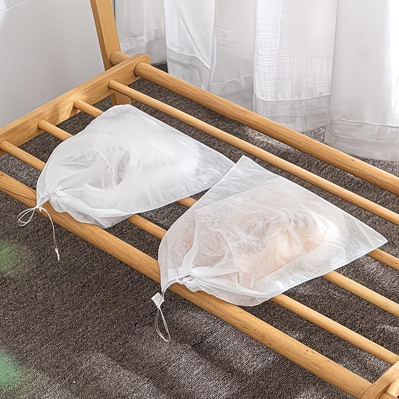 10Pcs White Portable Non-Woven Drawstring Shoe Bags, Anti-Yellowing Shoe Dust Covers for Travel & Storage
