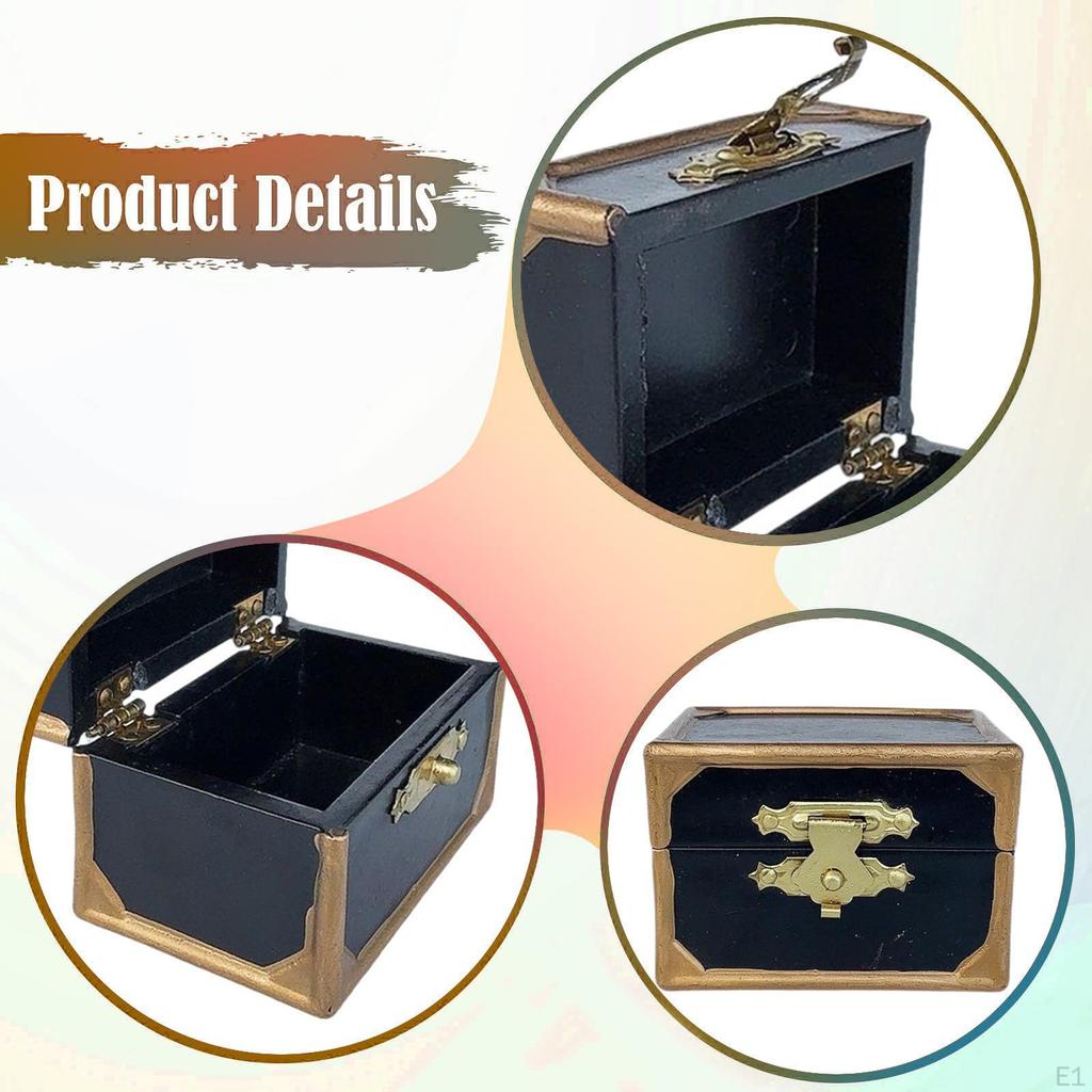 1:12 Doll House Wooden Treasure Chest Mini Model Storage Box Delicate Vintage Simulated