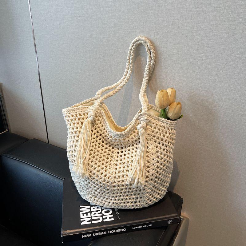 

Популярная в этом году соломенная сумка женская 2025 новая летняя модная ажурная сумка на плечо пляжная сумка-тоут для отдыха на море Beige White
