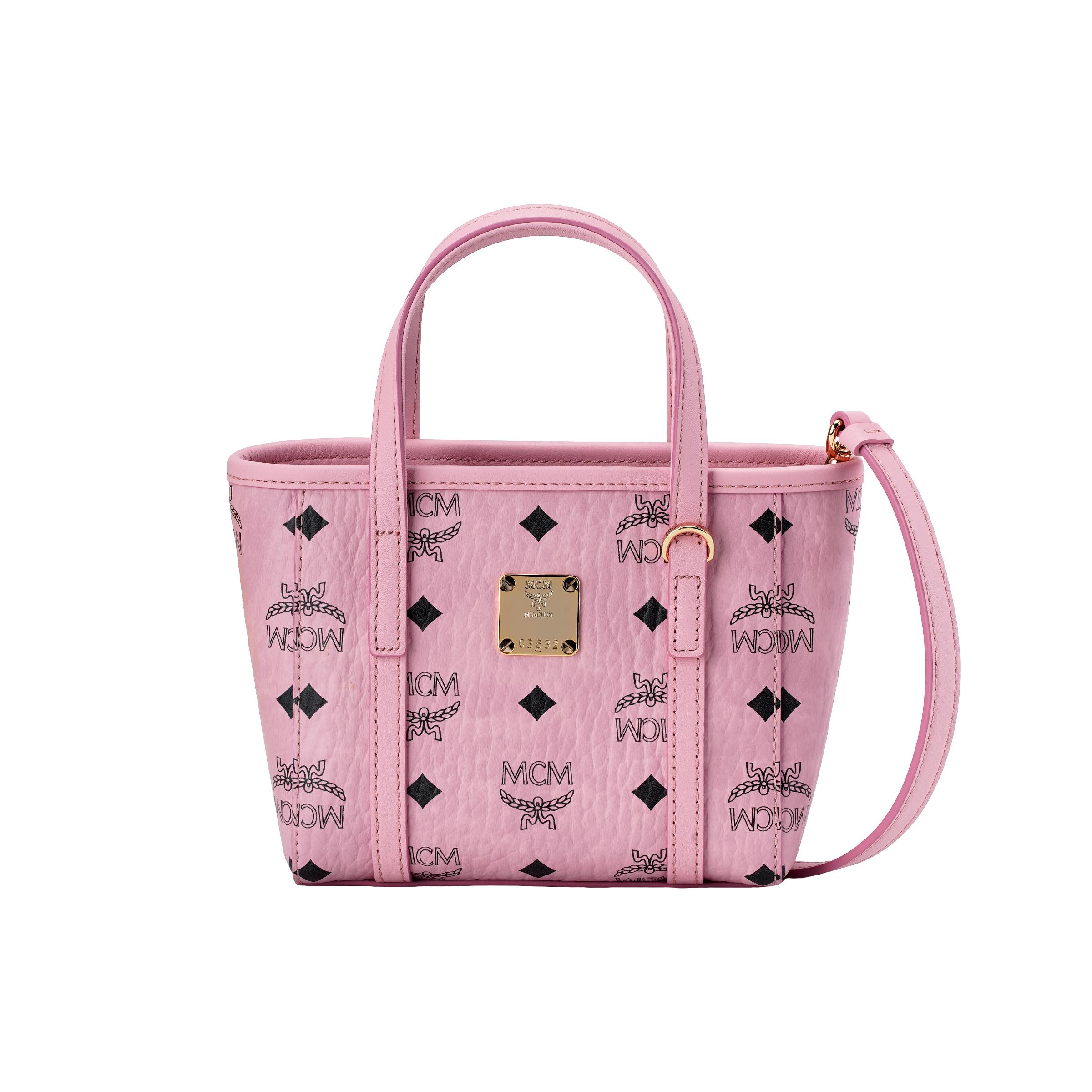 

MCM Toni Logo Zip Closure Leather Tote Shopping Bag Shoulder Crossbody Handbag Mini Women tote Peach-Pink MWPFSMT03PZ001 Shopping Bag Set(Basic Set+Shopping Bag)