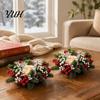 Winter Wedding Table Accents Christmas Candle Ring Wreath, Artificial Pine Wreath with Red Berries Greenery Decor White Flowers, Holiday Centerpiece