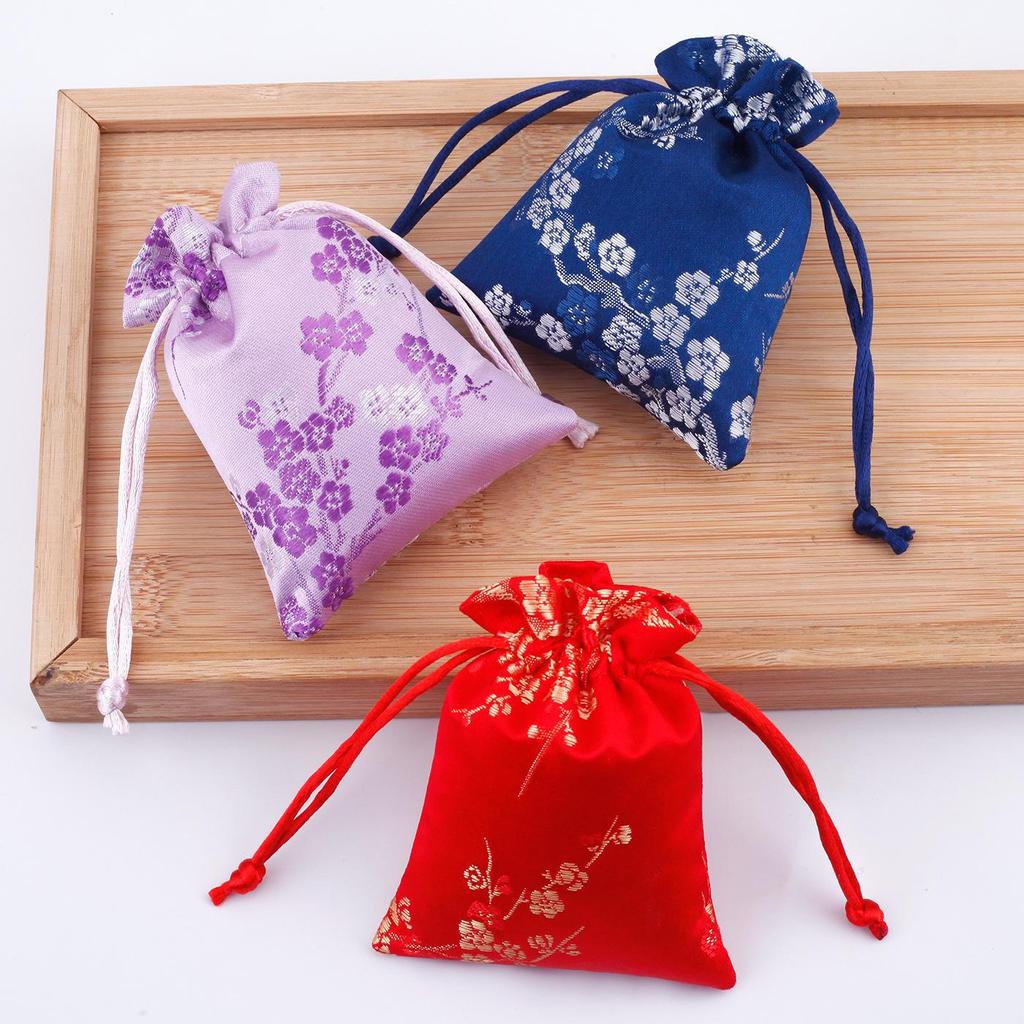 Walnut Brocade Drawstring Jewelry Bag for Buddha Beads