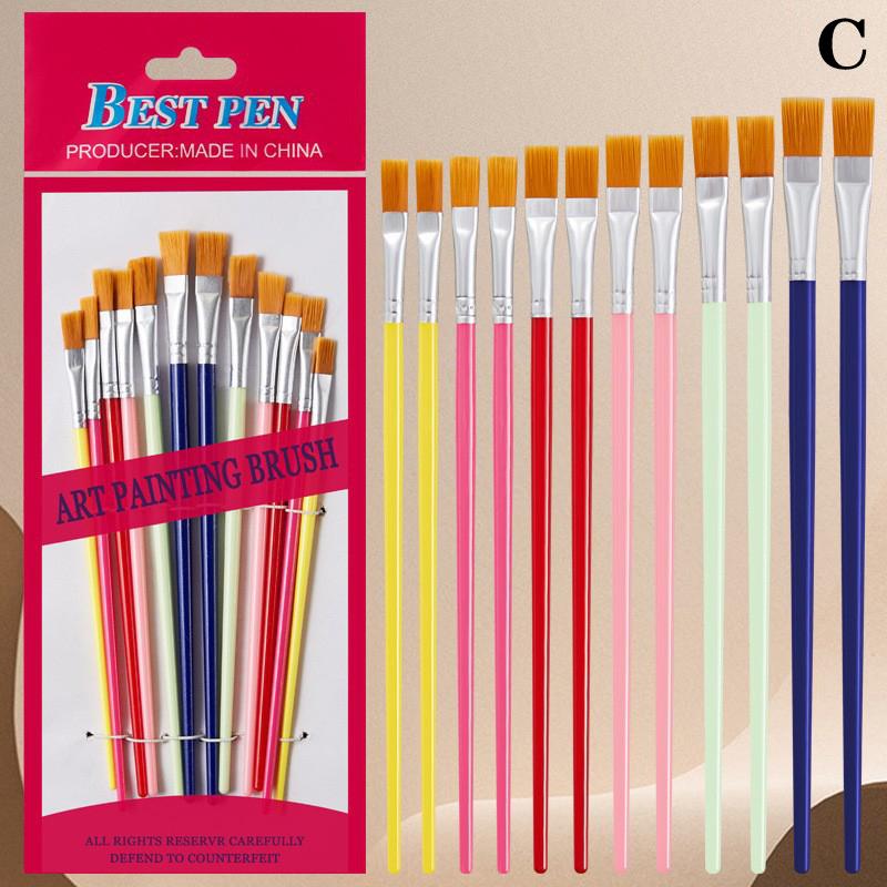 12 Pcs Painting Brushes Set Art Round Flat Hair Nylon Hair Paint Brush Pen For Oil Acrylic Watercolor School Art Supplies