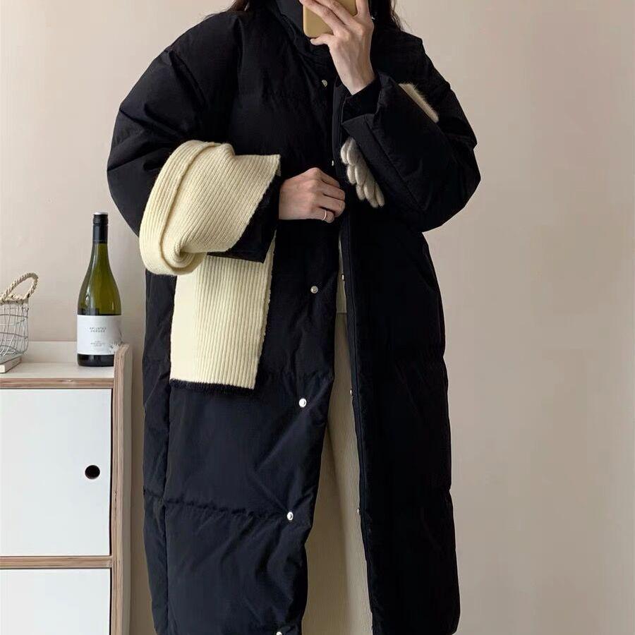 2025 Women's Korean Style Mid-Length Down Jacket - Thickened Stand-Up Collar White Duck Down Winter Coat