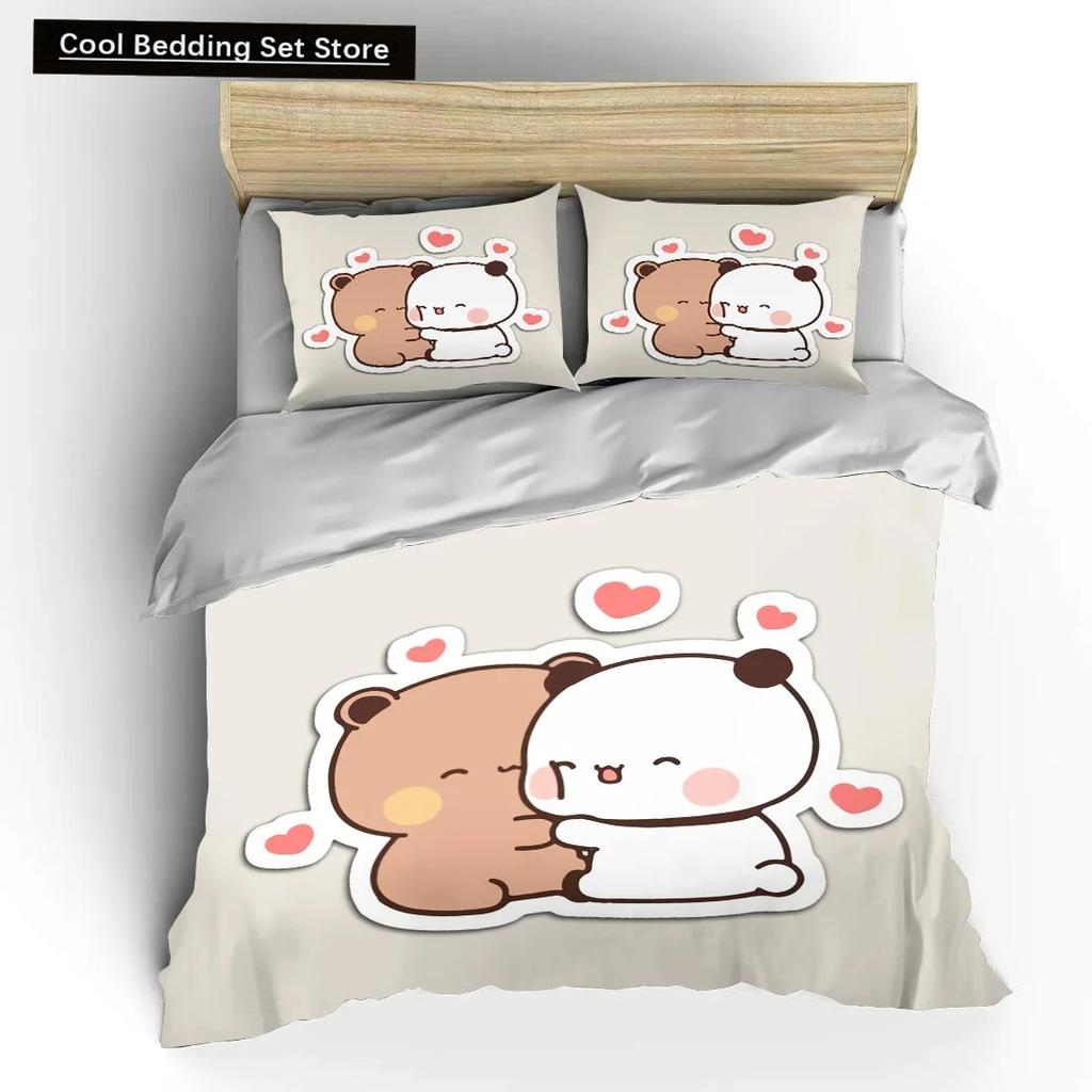 Set Letto 3D Bubu Dudu Cartone Animato Orsetto Carino Kawaii Regalo di Natale King Twin Double Bambino Set Copripiumino in Microfibra o Poliestere