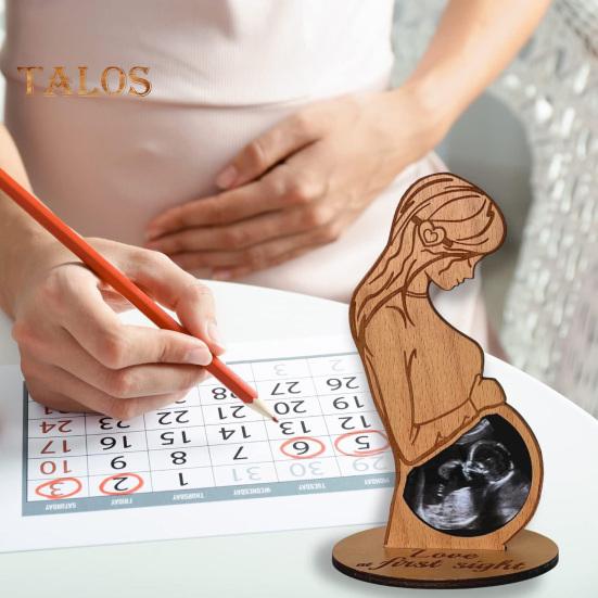 Dřevěný držák na fotografie pro těhotné ženy s ultrazvukovým snímkem, stojící rámeček na sonogram, dárek na památku pro novopečené maminky a tatínky.
