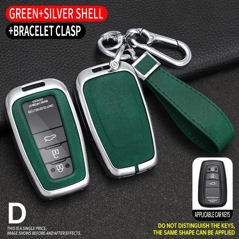 Zinc Alloy + Leather Car Key Case for Toyota Corolla Hybrid 2021 Rav4 Land Cruiser Prado Camry Highlander Prius C-HR 2018+