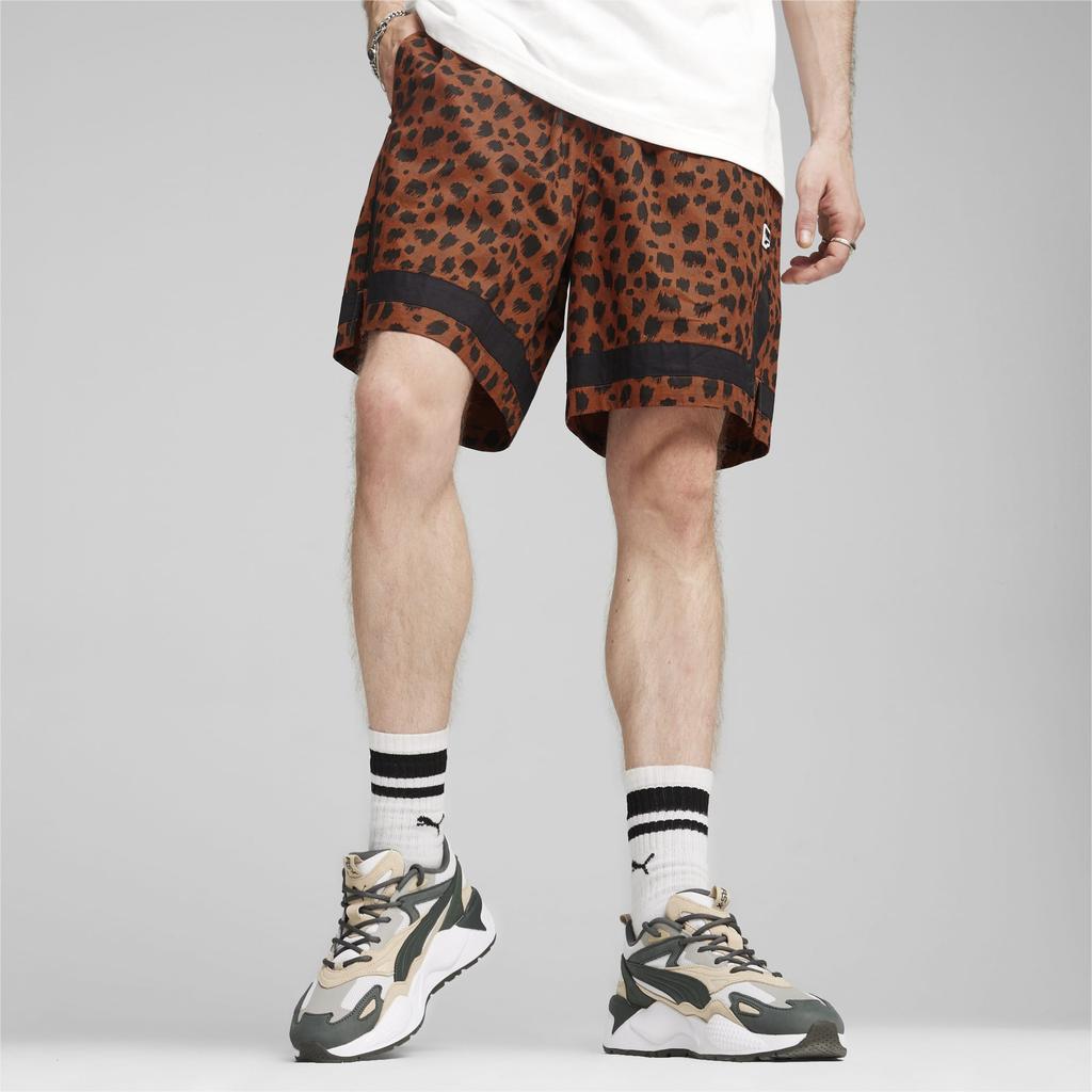 Puma All Over Print Training Mid Rise Straight Leg Casual Shorts Men Shorts Brown 624374-81