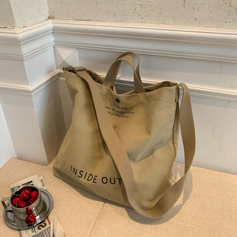 

Холщовая сумка большой вместимости сумка-мессенджер корейская версия ins женская сумка женская сумка для поездок на работу простая студенческая сумка через плечо хаки