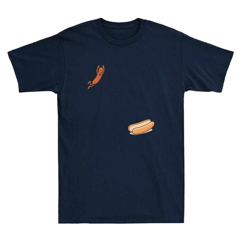 Hot Dog Jumping Into Bun Sausage Bbq High Dive Funny Graphic Retro Unisexs Tshirt
