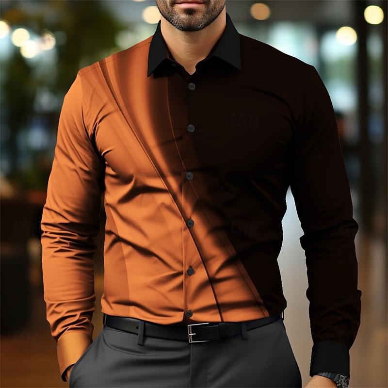 Módní přechodová pánská kulatá formální košile Knoflíková košile Dlouhý rukáv Business Casual Každodenní Podzim Nová Košile s límečkem 3D potisk Top