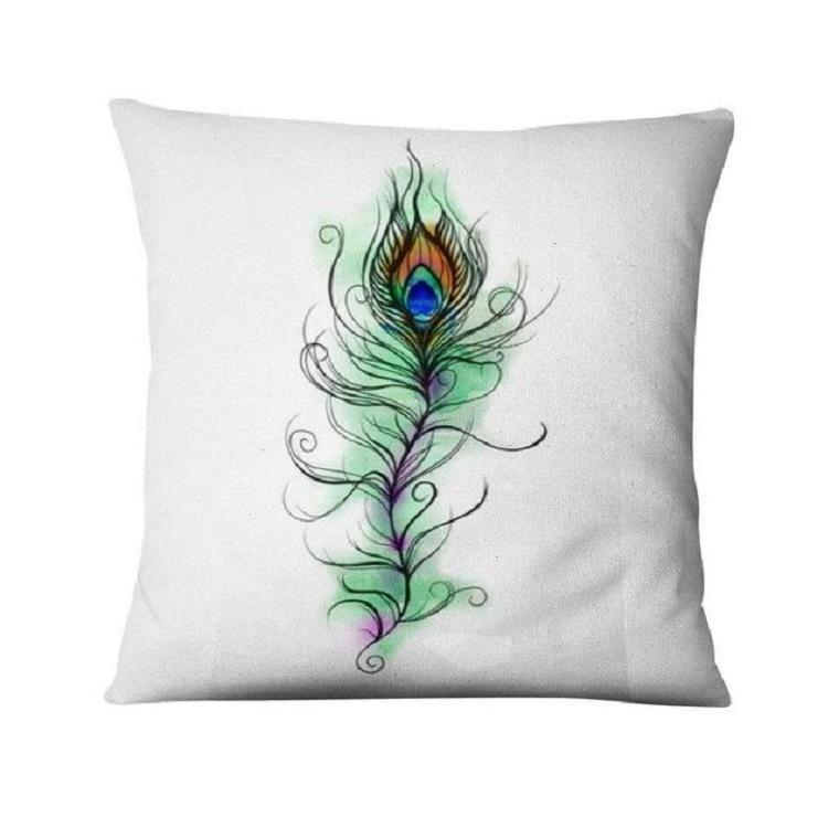 Home Decor Peacock Feathers & Geometric Pattern Cushions Pattern Cushion Cover Suitable for Sofa Bedroom Car Pillow Cover