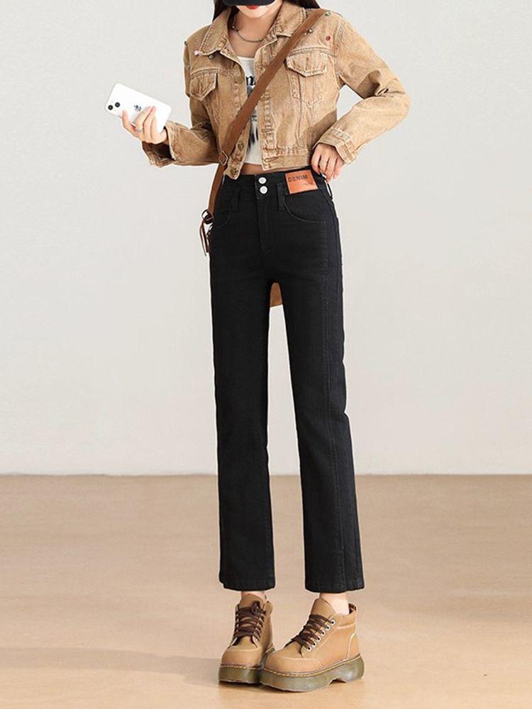 Women s High Waist Black Straight-Leg Jeans - Slimming Petite Nine-Point Cigarette Pants (Spring 2026 Collection) Medium