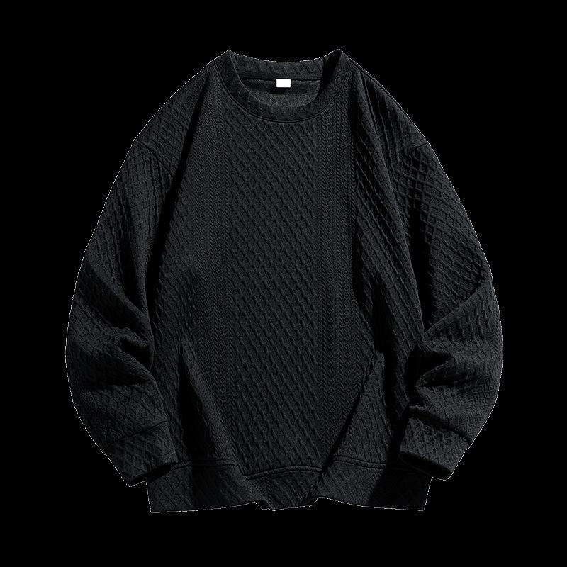 Spring and Autumn Japanese Plus Size Men's Round Neck Jacquard Hoodie Men's Fashion Casual Men's Pullover Hoodie Top