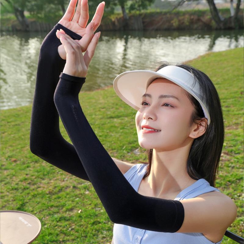 Ice Silk Sun Protection Sleeves with Finger Gloves - UV Protection, Breathable, Loose Fit for Men & Women