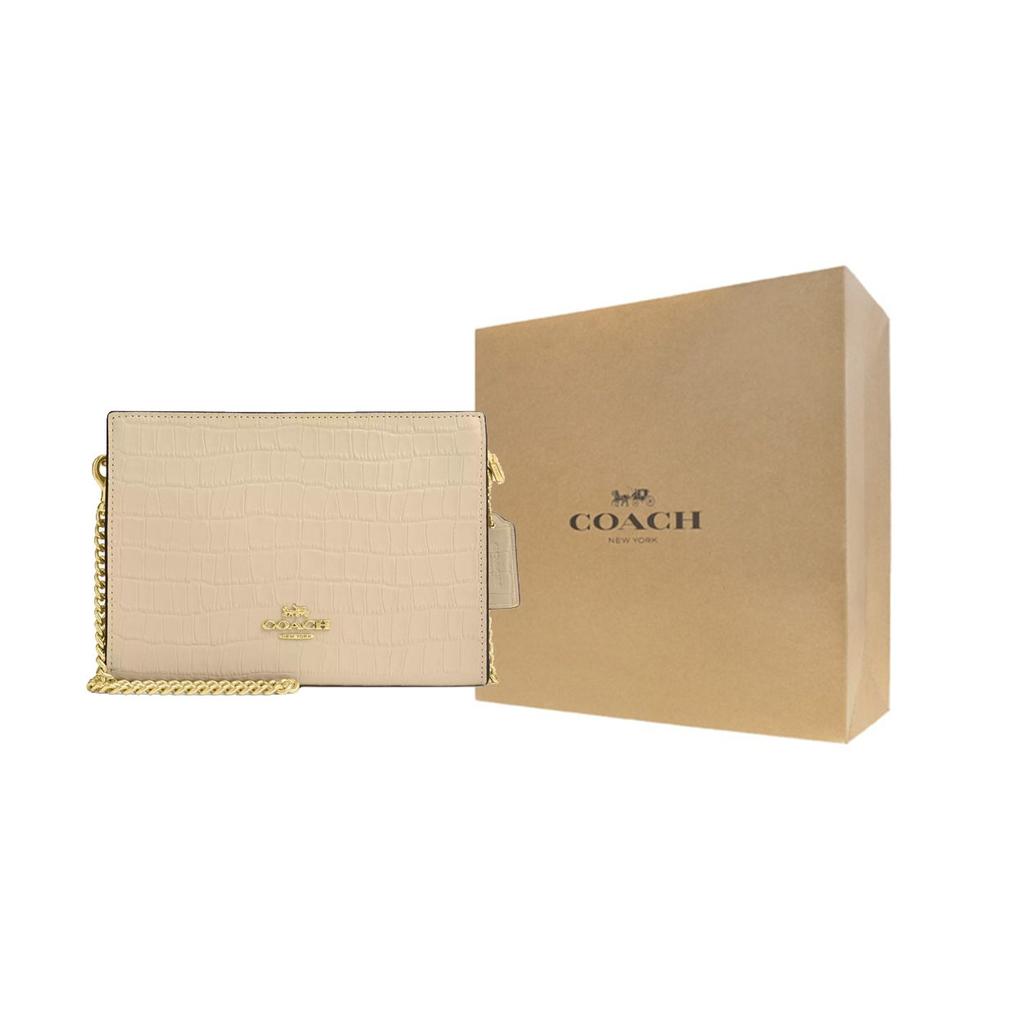 Coach Slim Crossbody Crocodile Embossed Leather Shoulder Bag, Crossbody Bag Small Women's Gold With Ivory CR237-IMIVO