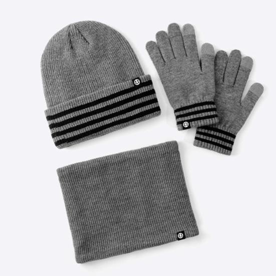 3Pcs/Set Winter Hat Scarf Gloves Set Striped Print Thickened Velvet