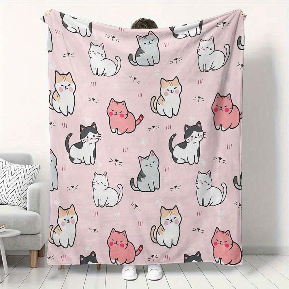 1pc Cute Cartoon Cow Print Flannel Blanket Soft Warm Cozy Throw Blanket For Bedroom Living Room Home Decor