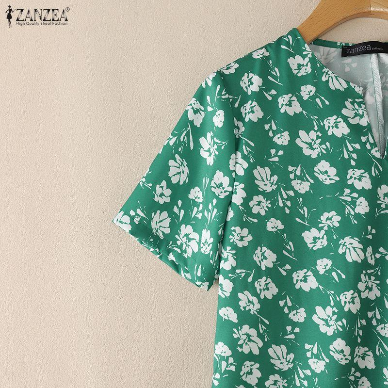 ZANZEA Women V-Neck Loose Summer Casual Floral Print Short Sleeve Dress