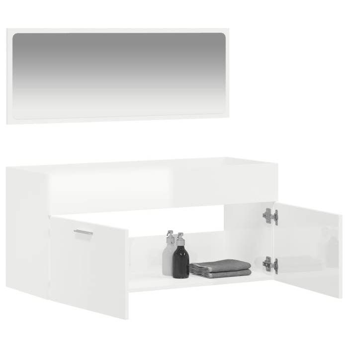 VidaXL Armoire de bain avec miroir blanc brillant bois d'ingénierie 833888