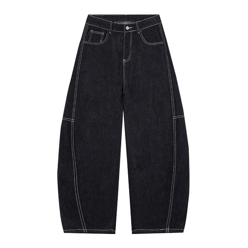 Simple Solid Color Scimitar Jeans for Men and Women, Loose and Versatile Wide-leg Trousers