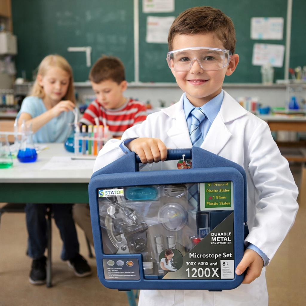 [PACZB] Educational microscope for children, suitcase, magnification 300x-1200x, set of 28 pieces, Z3309
