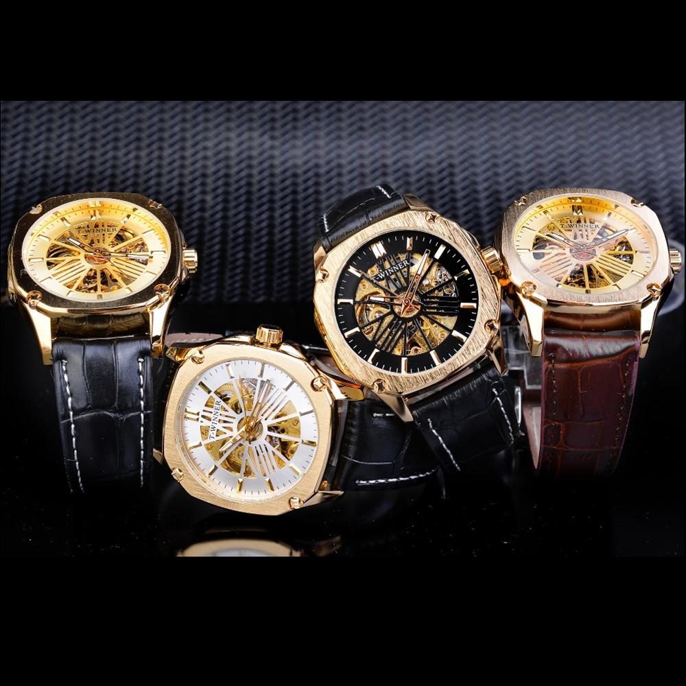 Winner Neue Top-Herrenuhr, Skelett-Mechanische Uhr, Automatische Mechanische Uhr, Herren-Gürteluhr