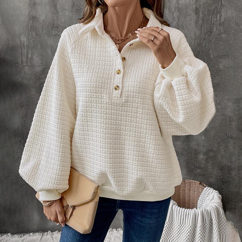 Women's Loose Textured Lapel Top: Autumn/Winter Casual Pullover Hoodie