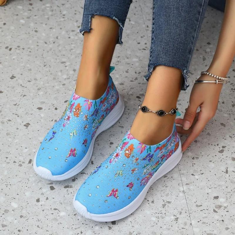 Fashion High Quality Plus Size 43 Women Shoes Comfort Breathable Casual Sneakers Women Fashion Rhinestone Flat Shoes for Women 2024