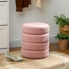 Living Room Footrest, Round Ottoman Stool, Plush Teddy, 40 x 45 cm, Pink