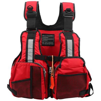 Tragbare Schwimmweste für Erwachsene, Angelweste, Schwimmweste mit mehreren Taschen, Zubehör(rot )