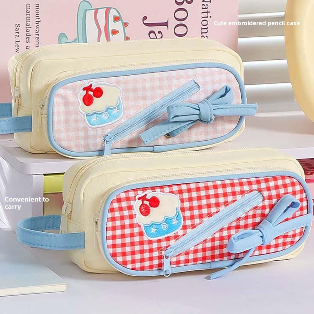 Embroidery Korean Fruit Pencil Case Handheld Pencil Pouch Ins Style Fashion Pen Bag  Student