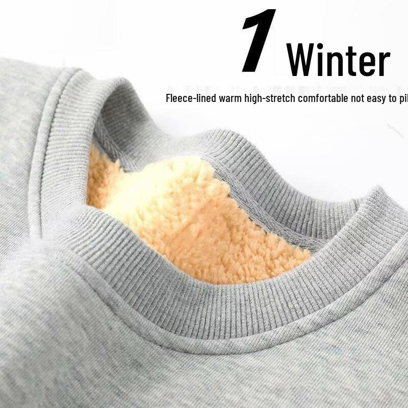 Herren Sweatshirt aus Lammwolle im amerikanischen Stil, mit Samtfutter, warm, verschleißfest, kältebeständig, Rundhalsausschnitt.