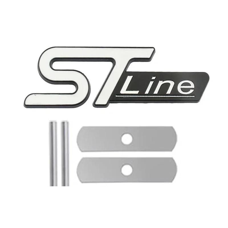 BKS1 Metal ST LINE Logo Front Grill Emblem Badge Car Rear Trunk Sticker Decals for Focus Kuga Fiesta Mondeo ESCAPE Ecoboost