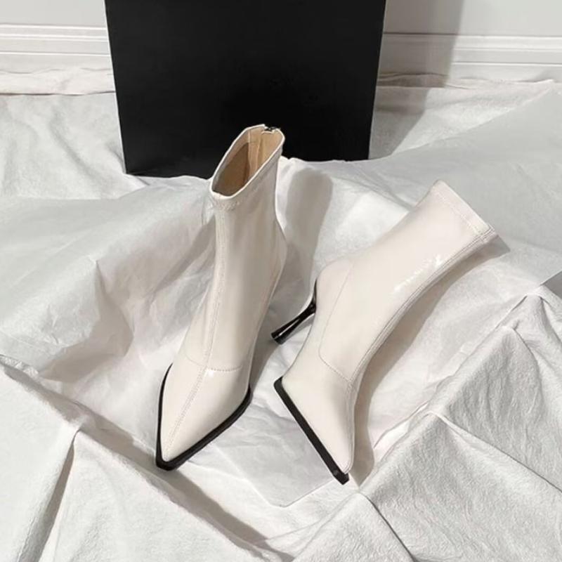 Mote Høst Vinter Mote Tynn Hæl Slank Ankelstøvlett Dame Spiss Tå Glidelås Sko Moderne Korte Støvletter Zapatos De Mujer